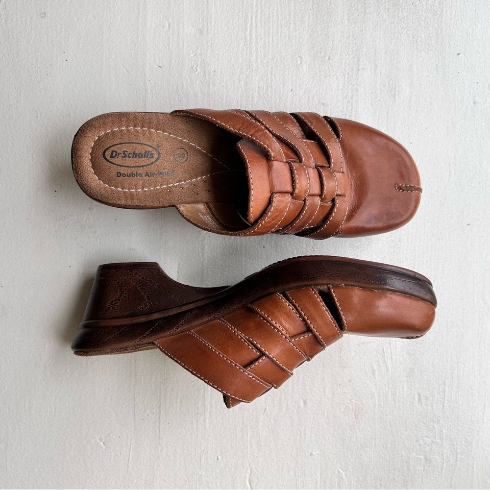 Dr. Scholl's Cognac Leather Mules with Woven Design - Picture 3 of 6